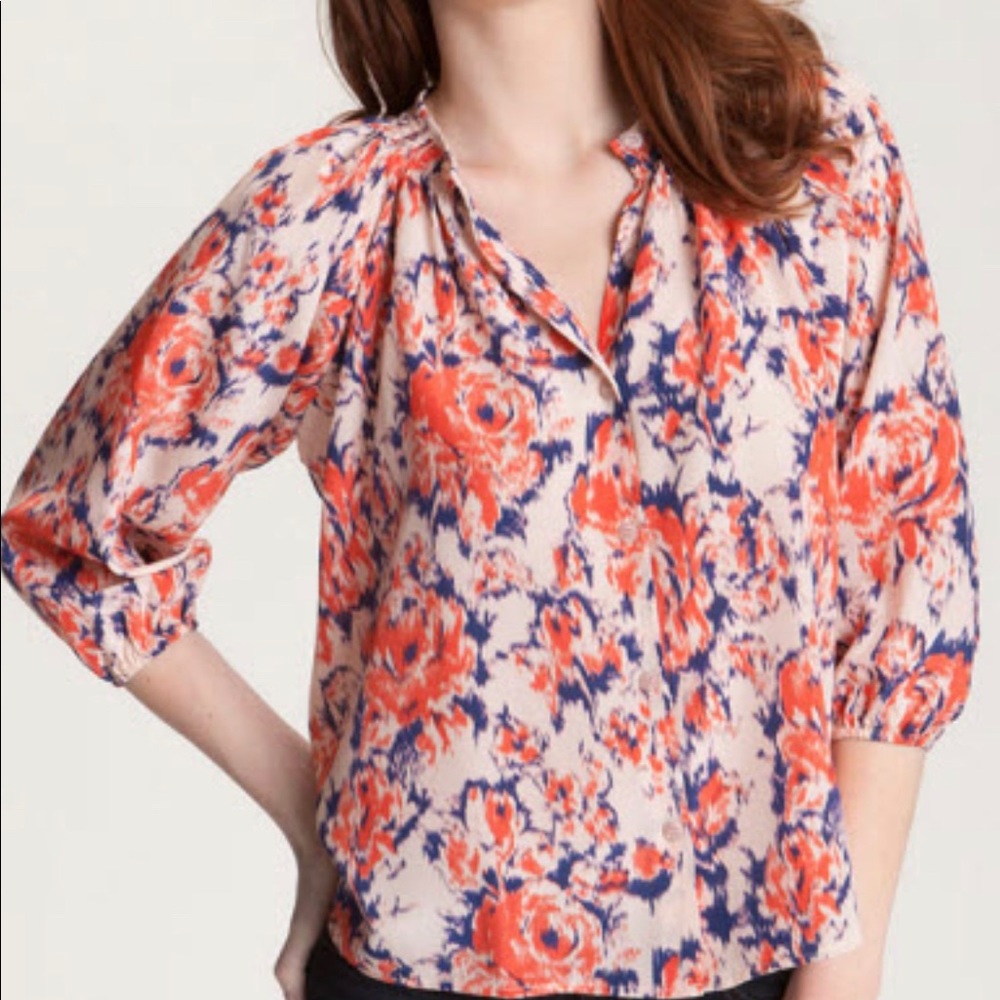 Tucker “On the baule” silk smocked Top M $275
